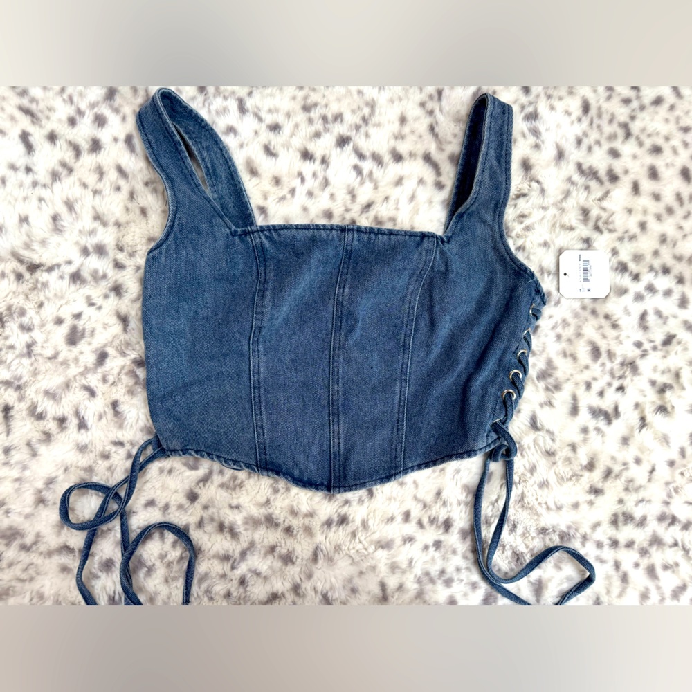 Altar'd State Blue Denim Side Tie Corset Top